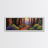 Redwood Forest, Sunset Path, Nature Trail, Peaceful Escape, Framed Canvas Print, Nature Wall Art, Bedroom Decor, Rustic Cabin Art