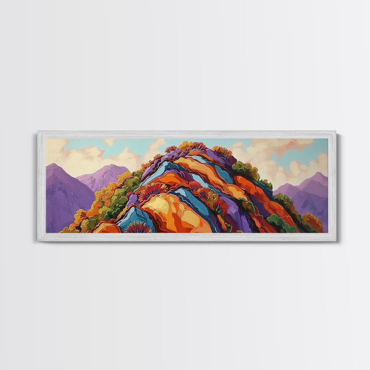 Painted Mountains, Autumn Hills, Desert Landscape, Bold Colors, Framed Canvas Print, Hallway Art, Vibrant Nature Decor, Western Style