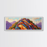 Painted Mountains, Autumn Hills, Desert Landscape, Bold Colors, Framed Canvas Print, Hallway Art, Vibrant Nature Decor, Western Style