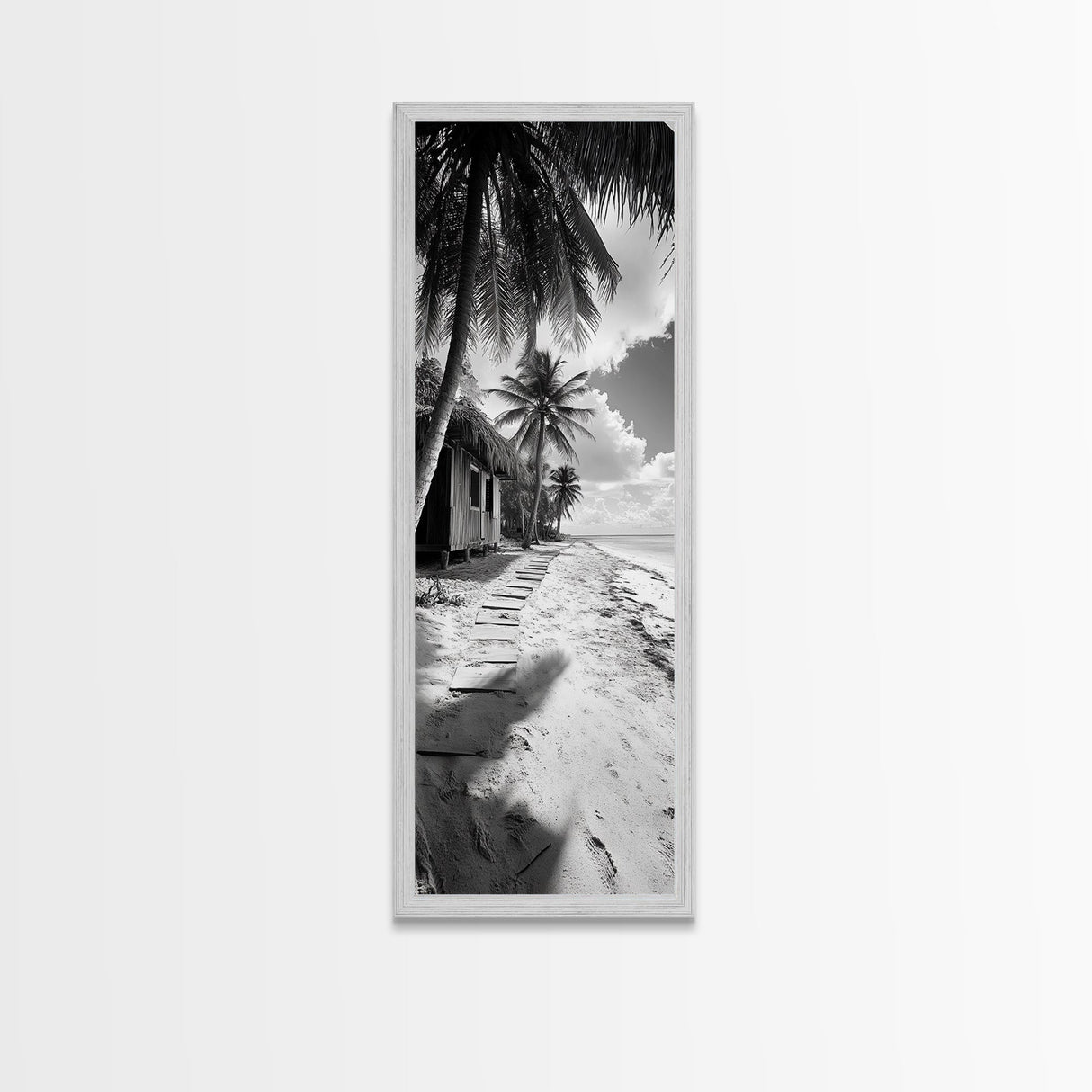Tropical Beach Path, Palm Trees, Coastal Escape, Island Cabin, Relaxing Vibes, Framed Canvas Print, Living Room Wall Art, Boho Coastal Decor