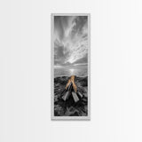 Beach Bonfire Glow, Coastal Campfire Art, Sunset Ocean Scene, Framed Canvas Print, Autumn Decor, Rustic Living Room Wall Art