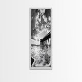 Pier at Sunrise, Ocean Horizon Print, Seascape Photography, Framed Canvas Print, Coastal Bathroom Wall Art, Nautical Theme Decor