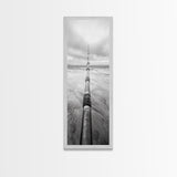 Pipeline Perspective, Industrial Seascape, Grunge Aesthetic, Framed Canvas Print, Coastal industrial art, Minimalist hallway decor, Monochrome print
