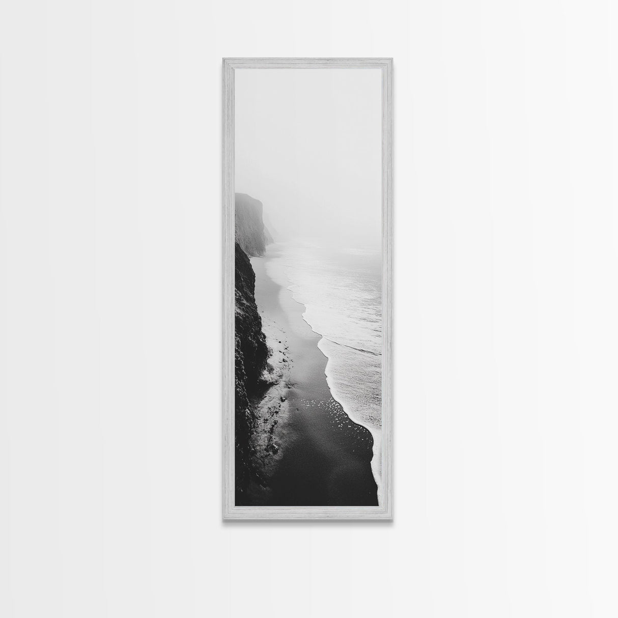 Foggy Cliffs, Ocean Shoreline, Monochrome Beach, Canvas Print, Black and white beach art, Coastal minimalist hallway decor, Modern seascape gift
