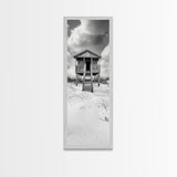 Beachfront Cabin, Rustic Shack, Seaside Simplicity, Cloudy Sky, Island Life, Framed Canvas Print, Entryway Wall Art, Coastal Farmhouse Decor