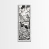 Coastal Street, Ocean View, Mediterranean Charm, Monochrome Photography, Framed Canvas Print, Living Room Print, Kitchen Wall Art