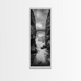 Sea Arch, Cliff Bridge, Coastal Landscape, Dramatic Ocean View, Black and White Framed Canvas Print, Bathroom Art, Hallway Wall Art