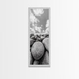 Granite Boulders, Coastal Rocks, Ocean Horizon, Dramatic Clouds, Framed Canvas Print, Nature Wall Art, Modern Beach House Decor