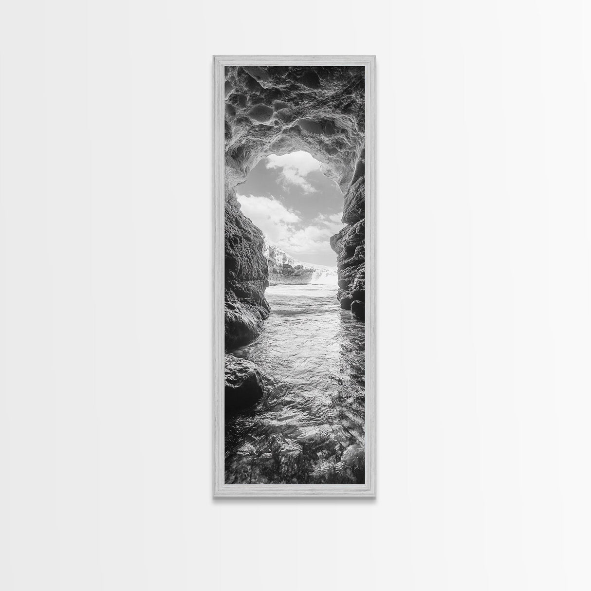 Sea Cave View, Ocean Opening, Rugged Rock Passage, Framed Canvas Print, Coastal Wall Art, Adventure Decor, Modern Rustic Style