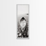 Rowboat Stillness, Peaceful Waters, Lake Canoe, Canvas Print, Entryway Wall Art, Minimalist Home Decor, Black and White Photography