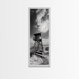 Lifeguard Tower, Beach Vibes, Ocean Escape, Dramatic Sky, Framed Canvas Print, Surf Shack Decor, Coastal Bedroom Wall Art, Minimal Beach Art