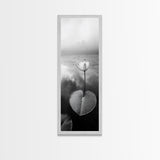 Minimalist Lotus, Zen Flower, Misty Pond, Tranquil Nature, Monochrome Botanical Framed Canvas Print, Bedroom Meditation Wall Decor