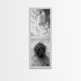 Beach Tumbleweed, Windy Dune, Coastal Drift, Seaside Simplicity, Monochrome Shoreline Framed Canvas Print, Bathroom Beach Wall Decor