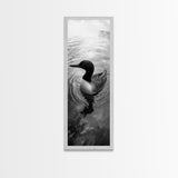 Water Loon, Lake Bird, Floating Wildlife, Nature Stillness, Serene Waterfowl Framed Canvas Print, Cabin Wall Art Rustic Lakehouse Decor