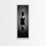 Reflected Loon, Lake Silence, Bird Mirror, Wildlife Art, Moody Black White Framed Canvas Print, Study Nature Wall Decor Minimalist Style