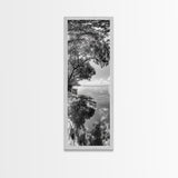 Mangrove Shoreline, Tree Reflections, Still Waters, Tranquil Escape, Black White Nature Framed Canvas Print, Zen Wall Art Entryway Decor