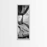 Coastal Bed View, Ocean Canopy, Seaside Rest, Framed Canvas Print, Boho Bedroom Wall Art, Rustic Beach Photography, Nature Retreat Decor