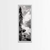 Mountain Lake Peace, Still Water View, Nature Escape, Framed Canvas Print, Living Room Wall Art, Nordic Cabin Decor, Minimal Landscape