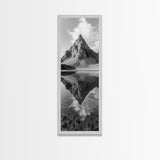 Sharp Mountain Peak, Reflection Stillness, Monochrome Wild, Framed Canvas Print, Rustic Cabin Wall Art, Nature Lover Gift Idea