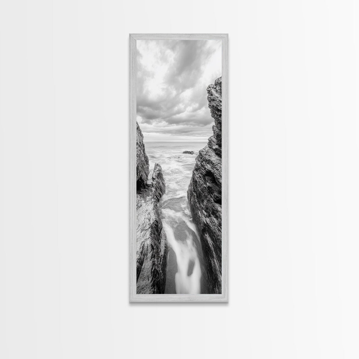 Rocky Sea Gap, Moody Ocean Art, Monochrome Seascape, Minimalist Wall Decor, Canvas Print, Coastal Living Room Wall Art, Living Room Art
