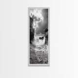 Wave Crash Rocks, Ocean Drama Scene, Moody Beach Photography, Coastal Kitchen Decor, Framed Canvas Print, Nautical Wall Art