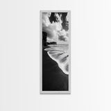 Shoreline Edge, Ocean Waves, Coastal Horizon, Framed Canvas Print, Black and White Beach Art, Bathroom Art, Entryway Wall Decor