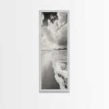 Beach Horizon, Ocean Calm, Foamy Shore, Black White Coastal Art, Canvas Print, Bathroom Decor, Peaceful Coastal Minimalist Style