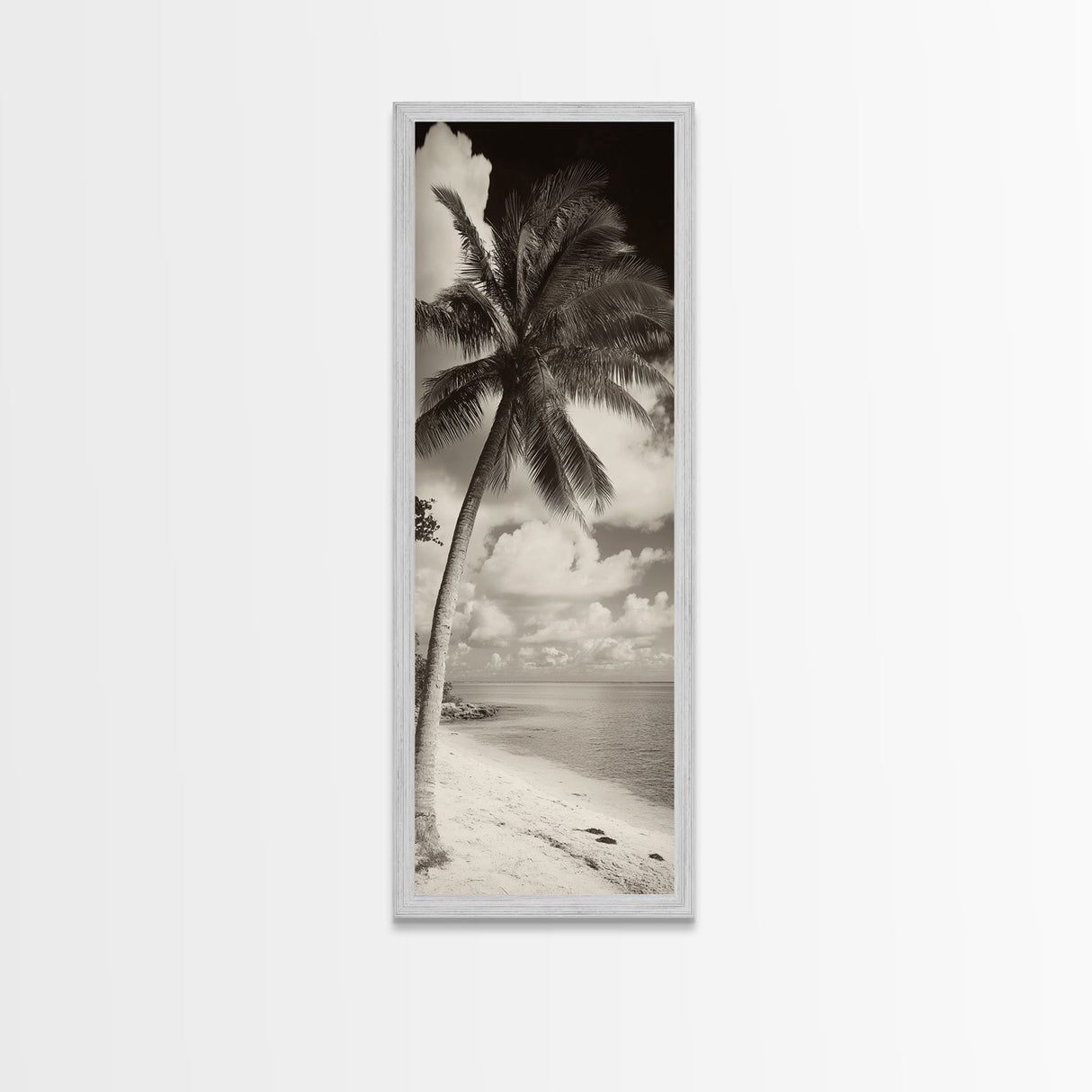 Tropical Palm Tree, Seaside Tranquility, Island Breeze, Framed Canvas Print, Bathroom Wall Art, Boho Beach Decor, Coastal Vibes