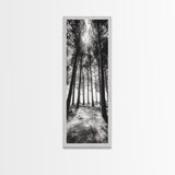 Pine Forest Glow, Woodland Landscape, Monochrome Nature, Boho Style, Framed Canvas Print, Entryway Print, Living Room Wall Art, Game Room Art
