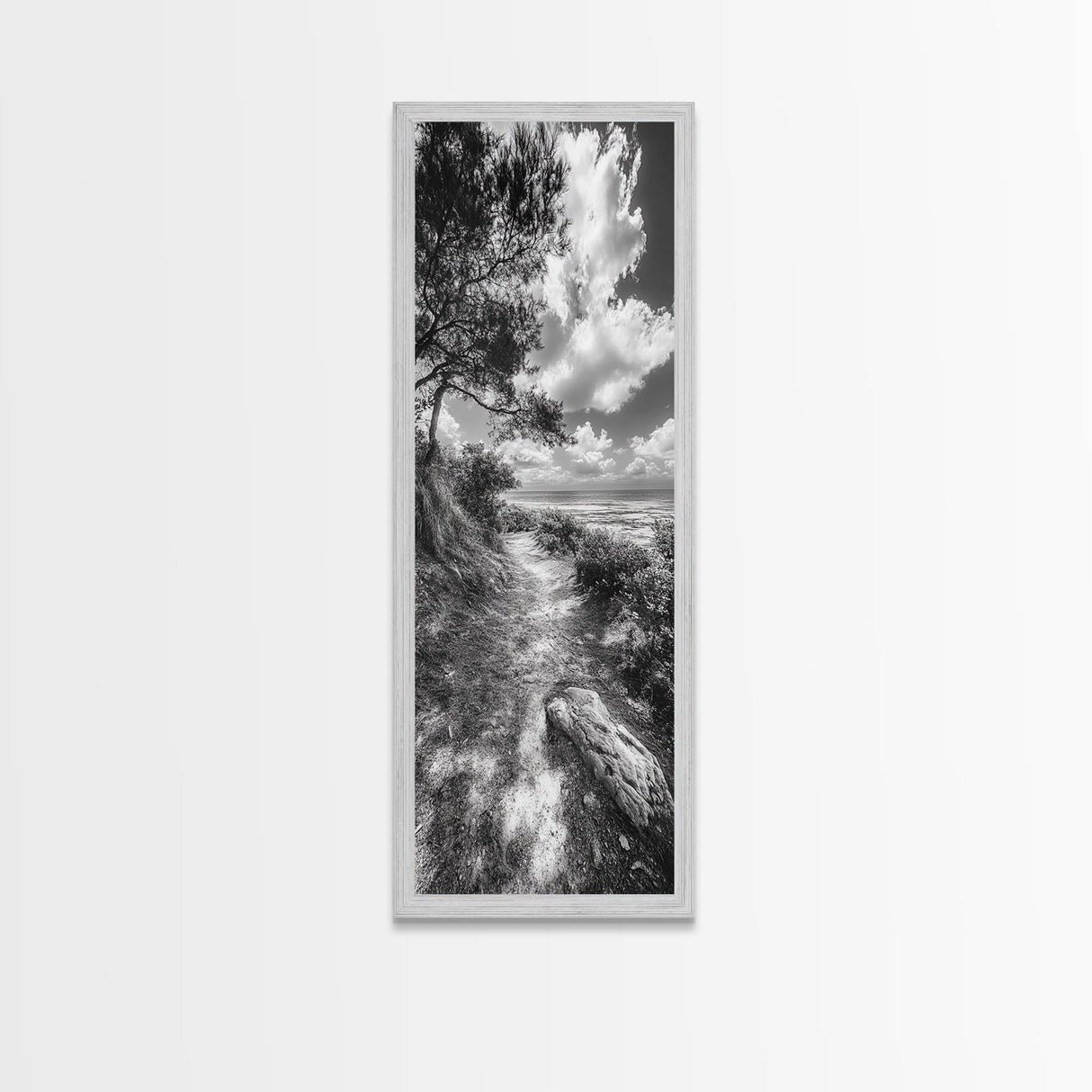 Coastal Nature Trail, Ocean Path View, Tranquil Landscape, Framed Canvas Print, Beach House Art, Bathroom Wall Art, Game Room Wall Art