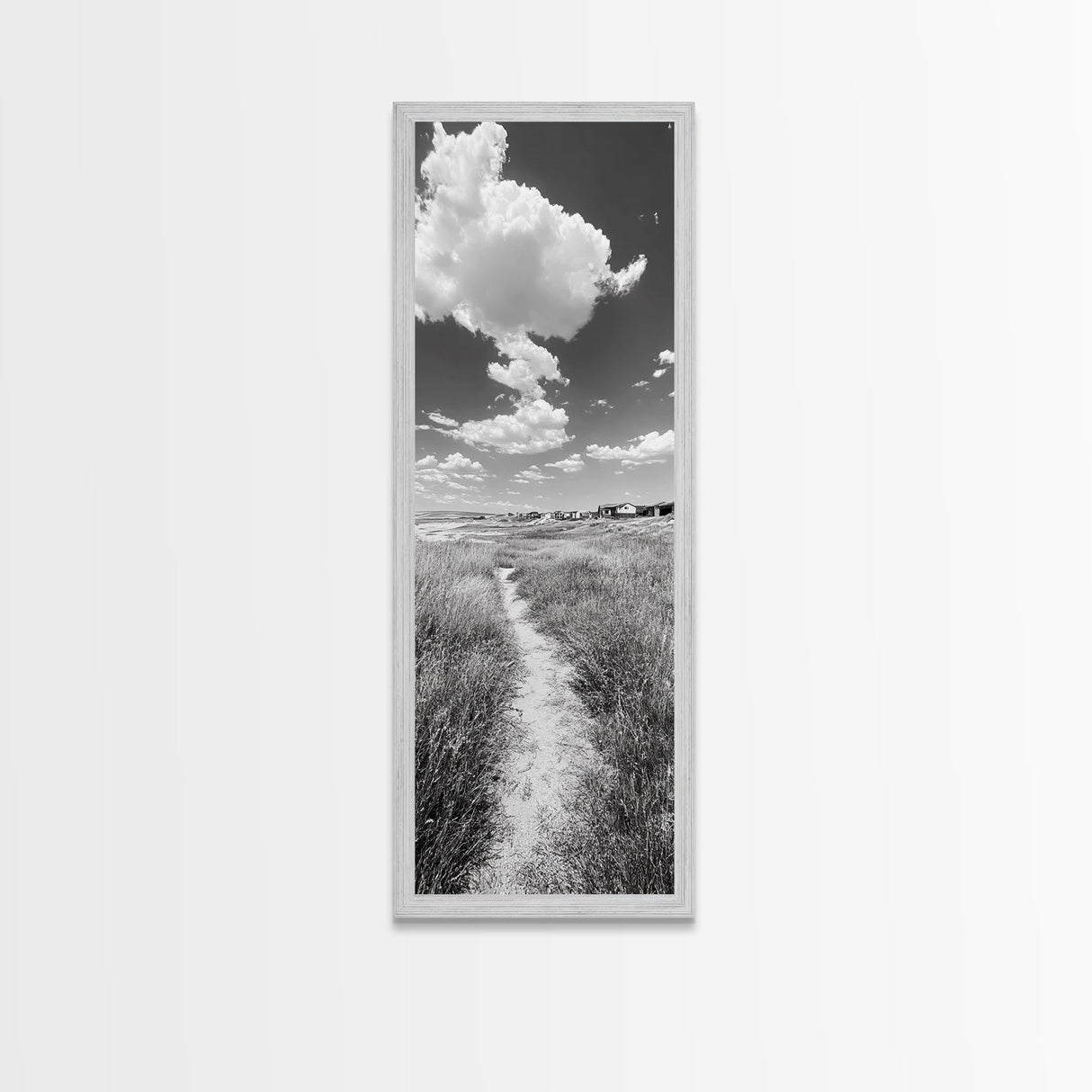 Countryside Trail View, Open Prairie Path, Farmhouse Nature, Framed Canvas Print, Entryway or Rustic Living Room Art, Beach House Decor
