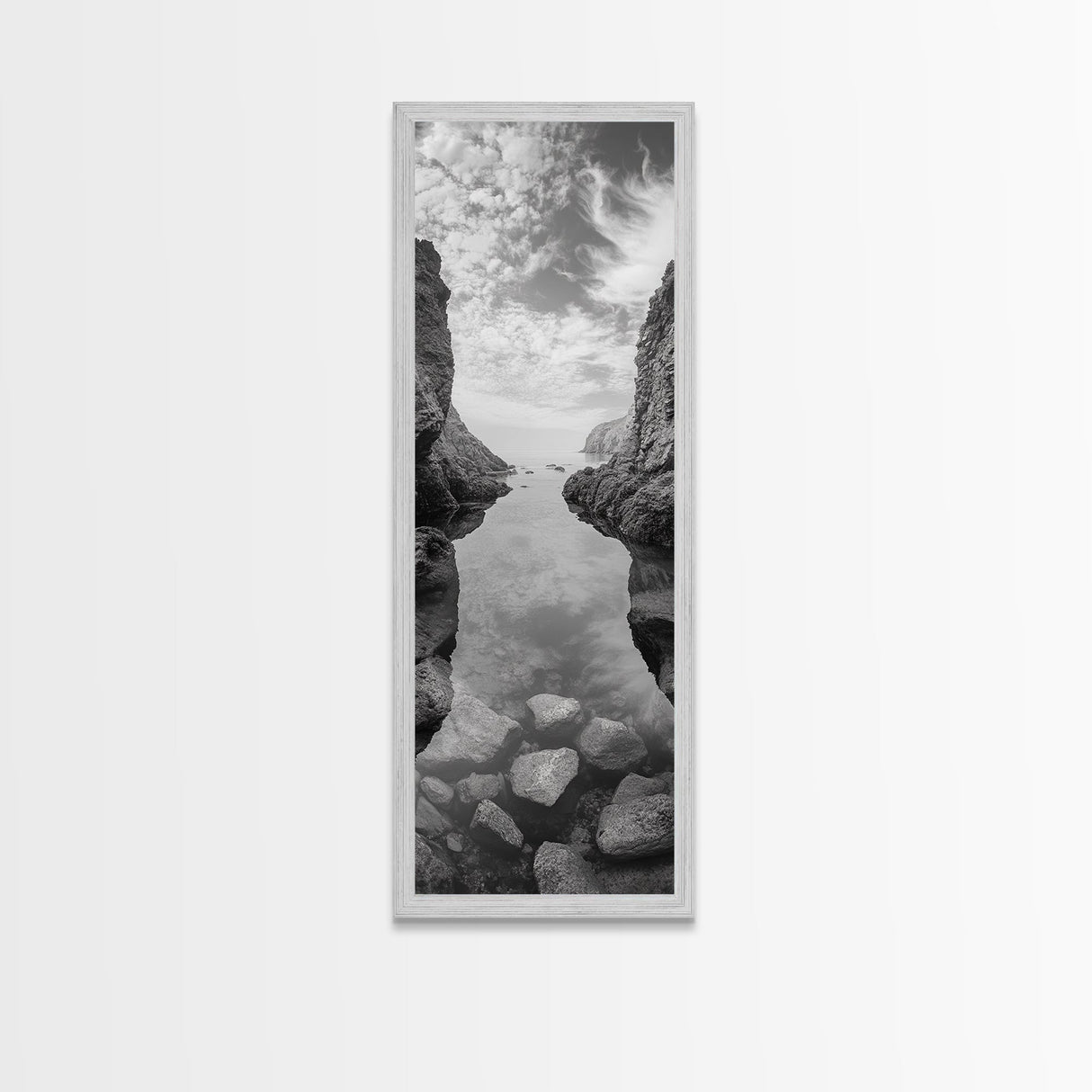 Rocky Ocean Cove, Peaceful Coastal Passage, Zen Nature Art, Framed Canvas Print, Bathroom Print, Coastal Entryway Wall Art, Beach House Decor