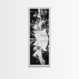 Misty Lake, Nature Reflection, Tranquil Waters, Monochrome Trees, Framed Canvas Print, Minimalist Wall Art, Bathroom or Hallway Decor