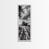 Rustic Cabin, Countryside Road, Farm Field, Palm Trees, Framed Canvas Print, Farmhouse Entryway Wall Art, Fall Landscape,  Den Wall Art