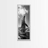 Dolphin Splash, Ocean Play, Marine Wildlife, Canvas Print, Coastal Bathroom Wall Art, Animal Lover Decor, Minimalist Ocean Scene
