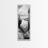 Tide Pool, Coastal Reflection, Tranquil Cove, Cloudy Sky, Framed Canvas Print Zen Bathroom Art, Minimalist Nature Wall Decor, Neutral Modern Style
