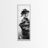 Lone Tree, Rock Island, Tranquil Coast, Nature Strength, Framed Canvas Print Cabin Wall Art, Minimalist Tree Print, Nordic Nature Living Room Decor