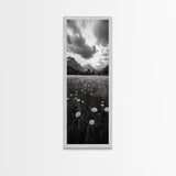 Wildflower Field, Alpine Meadow, Mountain Backdrop, Nature Print, Serene View, Framed Canvas Print, Living Room Wall Art, Rustic Farmhouse Decor
