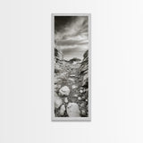 Rocky Coast Path, Serene Ocean View, Minimalist Nature, Framed Canvas Print, Neutral Tones, Beach Art, Hallway Wall Decor, Coastal Home Vibe