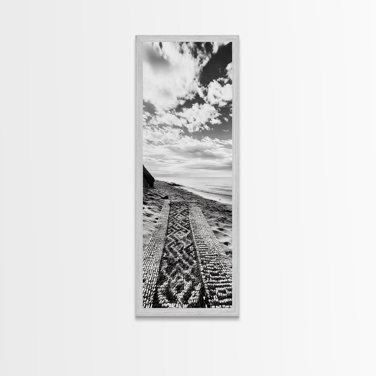 Beach Tapestry, Peaceful Shoreline, Boho Coastal, Framed Canvas Print, Yoga Room Wall Art, Neutral Beach Decor, Relaxing Home Vibe