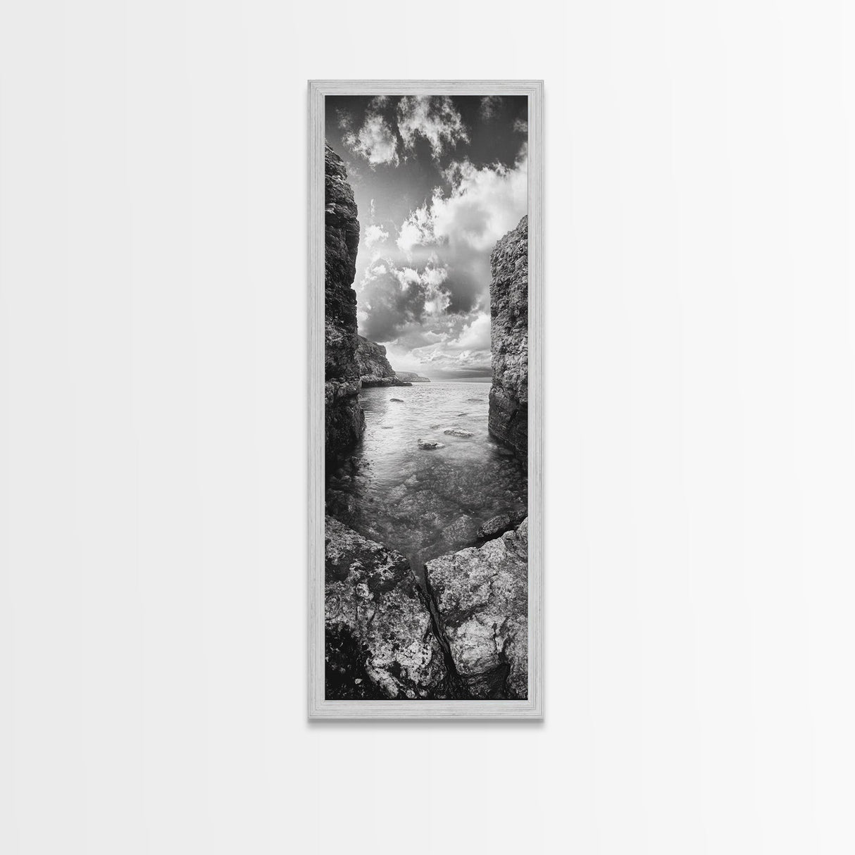 Coastal Cliff Path, Ocean Serenity, Rock Wall Art, Seascape Photography, Framed Canvas Print, Modern Coastal Decor, Bedroom Wall Art