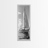 Sailboat Ocean Art, Nautical Wall Decor, Minimalist Seascape, Coastal Living Room Style, Framed Canvas Print, Black White Sailboat