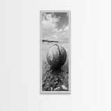 Weathered Buoy Ball, Rustic Coastal, Beach Decor, Nautical Minimalism, Framed Canvas Print, Bathroom Wall Art, Ocean Inspired Design