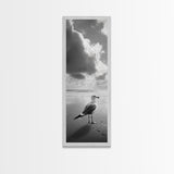Seagull, Ocean Breeze, Beach Minimalism, Tranquil Shoreline, Seagull Photo Art, Coastal Framed Canvas Print, Bathroom Wall Decor