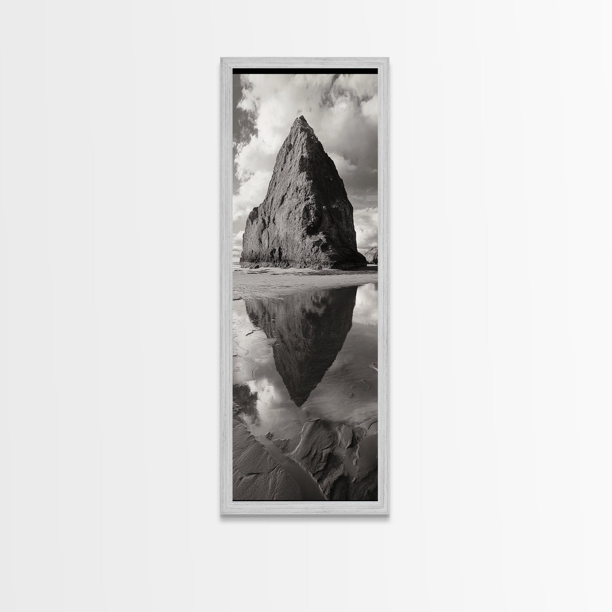 Monolith Reflection, Coastal Rock, Dramatic Seascape, Tidal Pool, Nature Inspired Framed Canvas Print, Modern Hallway Wall Art