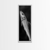 Silver Fish, Minimal Animal, Ocean Catch, Framed Canvas Print, Kitchen Wall Art, Nature Inspired Decor, Monochrome Sea Life