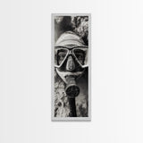 Diver Portrait, Underwater View, Close-Up Eyes, Canvas Print, Adventure Wall Art, Scuba Diving Decor, Unique Bathroom Art, Monochrome Style