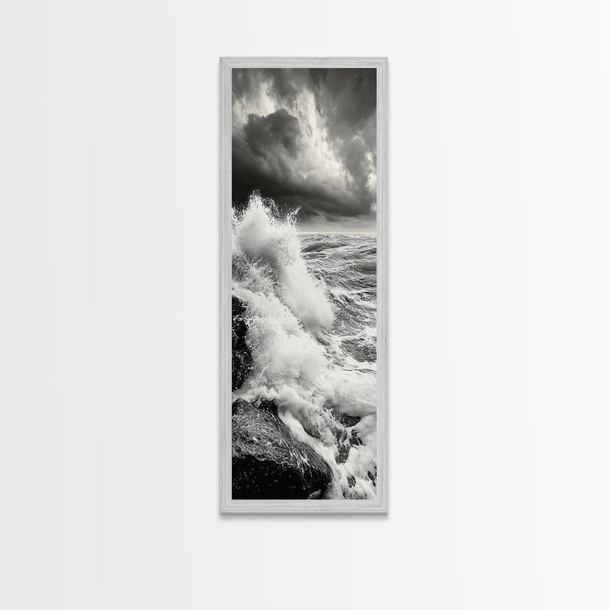 Stormy Sea, Crashing Waves, Ocean Fury, Nature Power Framed Canvas Print, Moody Living Room Wall Art, Dramatic Coastal Decor, Office Art
