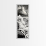 Stormy Sea, Crashing Waves, Ocean Fury, Nature Power Framed Canvas Print, Moody Living Room Wall Art, Dramatic Coastal Decor, Office Art