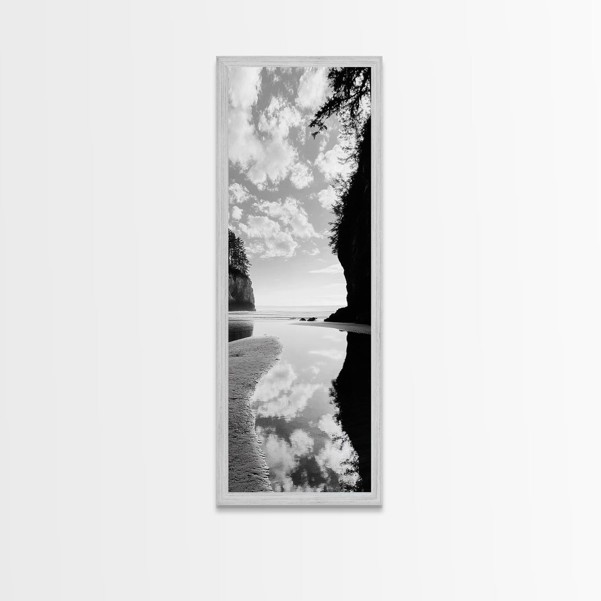 Tidepool Reflection, Ocean Mirror, Seaside Tranquility, Coastal Landscape, Framed Canvas Print, Spa Bathroom Wall Art, Minimalist Decor
